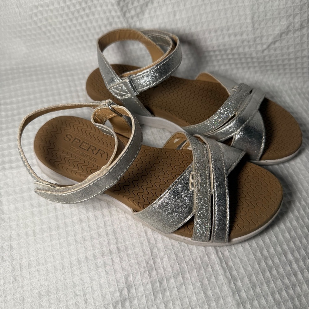 Sperry Top-Sider Kids Girls Silver Metallic Glitter Strappy Sandals Size 1M